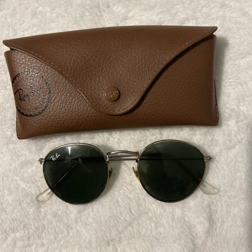 Vintage Ray-Ban B&L Round Metal Sunglasses Green Lens BL Etched See Description